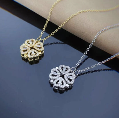 ✨ Collier Coeur Magnétique Rétro - Élégance Symbolique, Trèfle Porte-Bonheur 🍀 Cadeau Raffiné et Romantique 💖