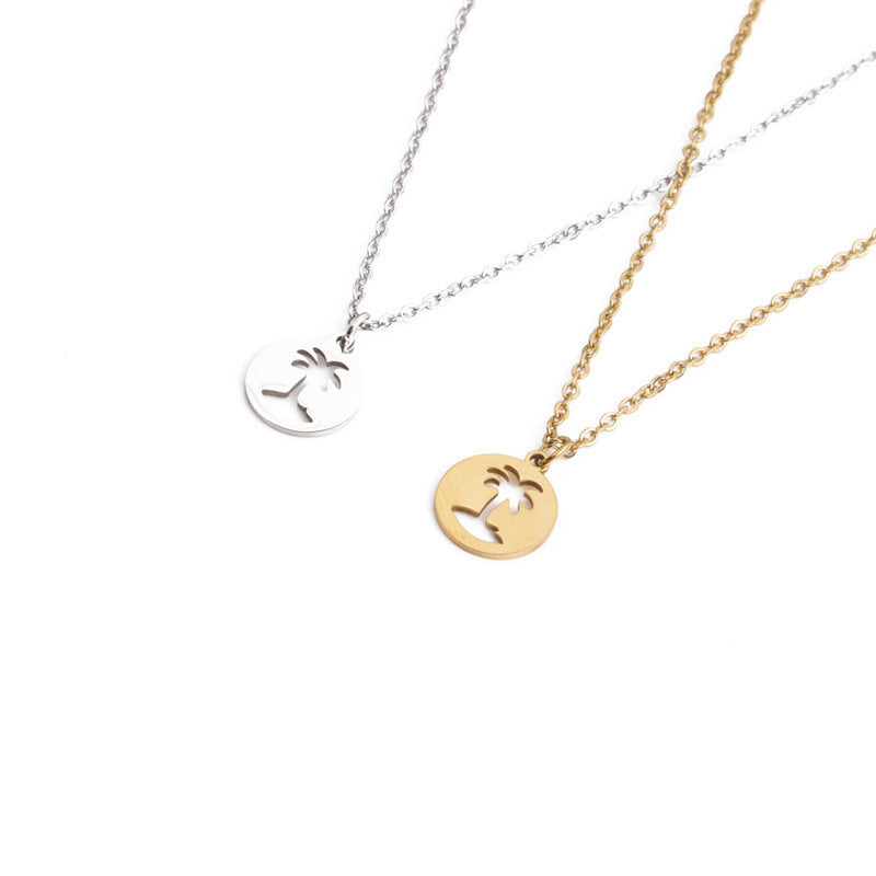 Pendentif en Acier Titane - Design Arbre de Coco, Élégant et Durable, Parfait pour un Style Unique et Tendance !