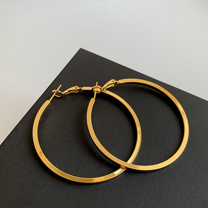 Image du produit 925 Silver Needle In Europe And The United States Wind Metal Glossy Texture Square Circle HOOP Earrings Exaggerated Earrings Tide People Personality Female