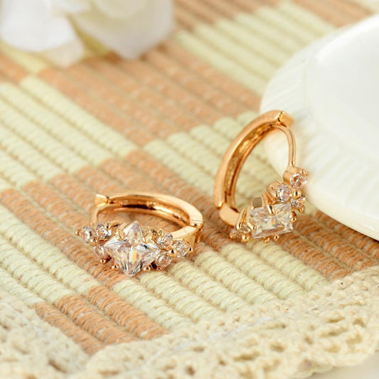 Boucles d’Oreilles Élégantes Personnalisées - Design Carré en Zircon, Style Européen et Américain Chic