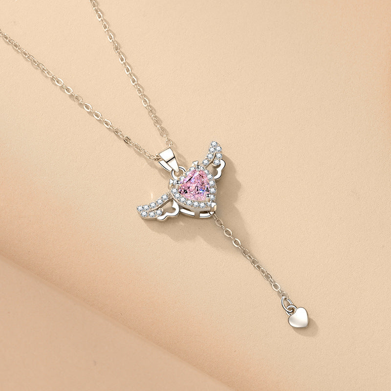 Collier Élégant avec Cristal - Ailes d'Ange et Cœur Mobile, Cadeau Idéal pour la Saint-Valentin et les Occasions Spéciales