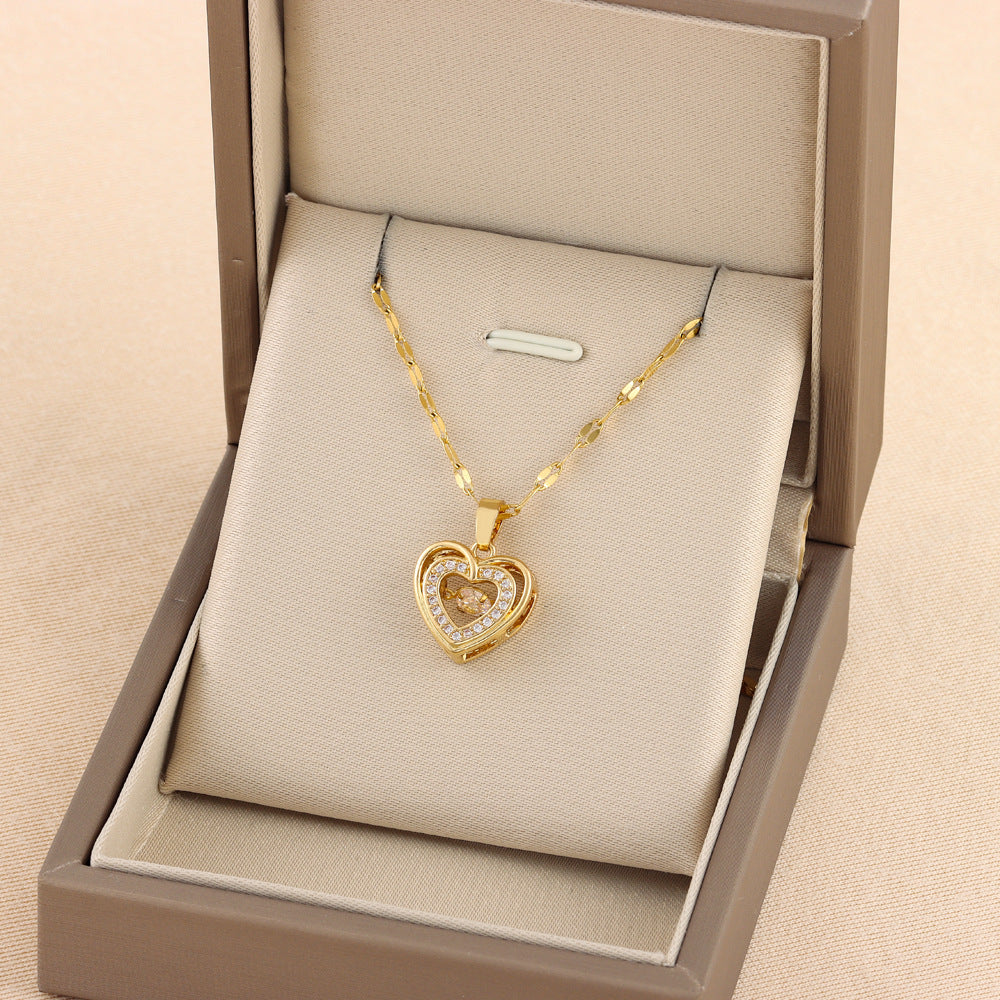 "✨ Raffiné Collier Double Rang Cœur - Acier Titane Durable & Strass Brillants - Cadeau Parfait pour la Saint-Valentin"